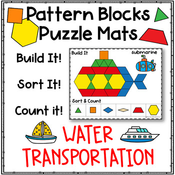 Preview of Pattern Blocks Puzzles Work Mats ~Transportation Activity Task Cards