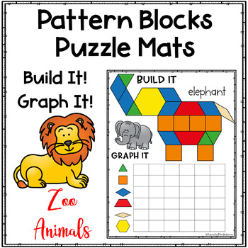Preview of Pattern Blocks Puzzles Work Mats ~ ZOO ANIMALS ~ Activity Pictures-Task Cards