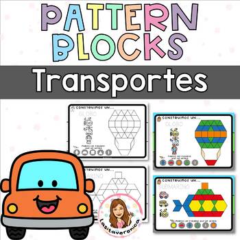 Preview of Pattern Blocks Transportes / Transportation Pattern Blocks. Math Centers Spanish