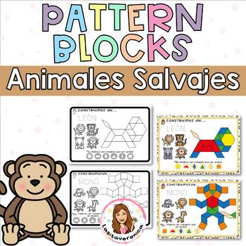 Preview of Pattern Blocks animales salvajes / Wild animals. Math Centers. Spanish. África.