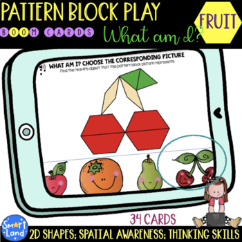 Preview of Pattern Blocks digital 2D shapes activities | Fruit "What am I"