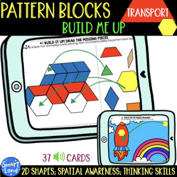 Preview of Pattern Blocks digital 2D shapes activities | Transport "Build Me Up"
