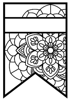 Preview of Pattern Coloring Pennant, Name Banner, Mandala Style, Set 27, in any language