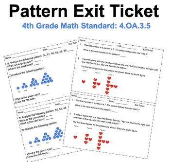 Preview of Pattern Exit Ticket / Quick Check | 4th grade math standard: 4.OA.C.5 | Editable