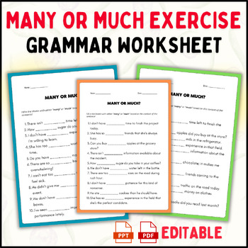 Preview of Pattern Many or Much? Conquer Grammar with Fun Exercises (Editable!)