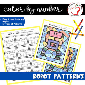 Preview of Robot Patterns Worksheet - CS Week - Color by Number - PreK - Kinder - 1st Grade
