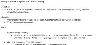 Preview of Pattern Recognition and Critical Thinking Activity