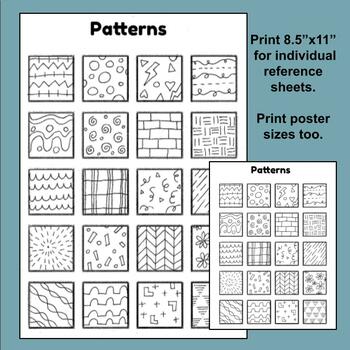 Preview of Patterns Sheet; Patterns Poster; Lines &  Patterns. Simple Zentangle Patterns