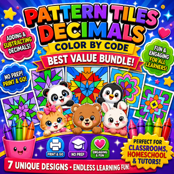 Preview of Pattern Tiles Decimals Color by Code Bundle | 9 Math Worksheets