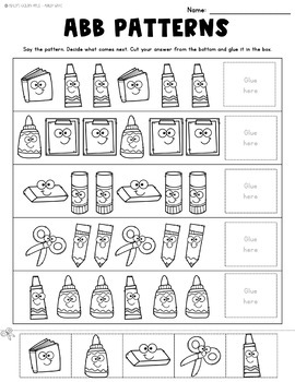Pattern Worksheets for Kindergarten by Ashley's Golden Apples - Ashley