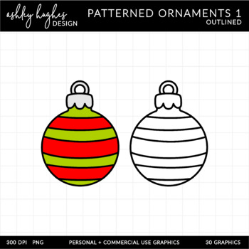 Patterned Christmas Ornaments Clipart 1 by Ashley Hughes Design | TpT