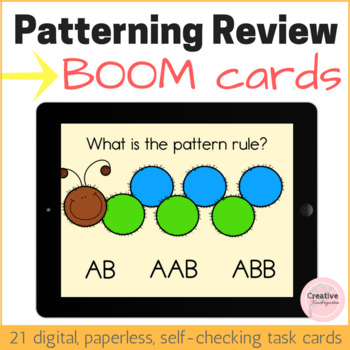 Preview of Patterning Review Digital Task Cards with BOOM Cards for Kindergarten