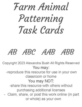 Preview of Patterning Task Cards - Farm Animals