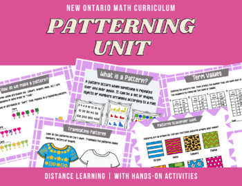 Preview of Patterning Unit | 2020 New Ontario Math Curriculum | Distance Learning