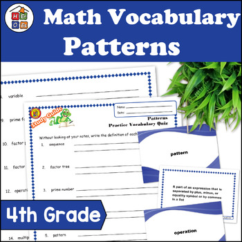 Preview of Patterns | 4th Grade Math Vocabulary Study Guide Materials and Quizzes