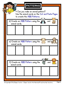 Patterns-Create Animal Patterns AB/ABB/ABC-Kindergarten to Grade 1 (1st