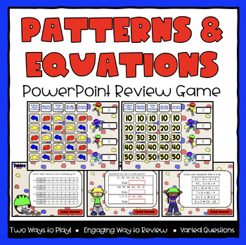 Preview of Patterns & Equations Jeopardy Math Review Game - Fourth Grade
