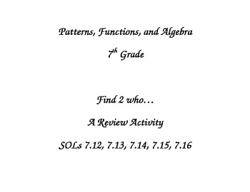 Preview of Patterns Functions and Algebra 7th Grade SOL REVIEW