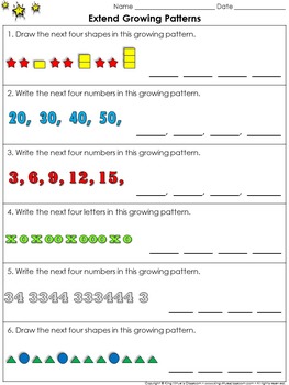 Preview of Patterns: Growing Patterns (Extend) Practice Sheets - King Virtue's Classroom