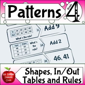 Preview of Patterns with In Out Tables Missing Numbers and Shapes Math Center Activity