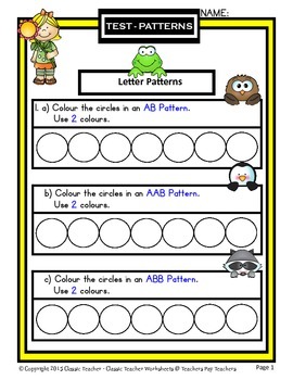 Patterns -Create Letter Patterns AB/AAB/ABB/ABC-Kindergarten to Gr. 1