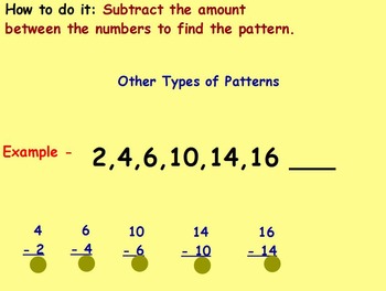 Preview of Basic Math Skills - Patterns - Number Patterns (worksheet included) (POWERPOINT)