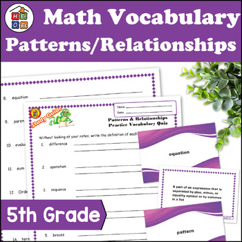 Preview of Patterns & Relationships | 5th Grade Math Vocabulary Study Guide Materials