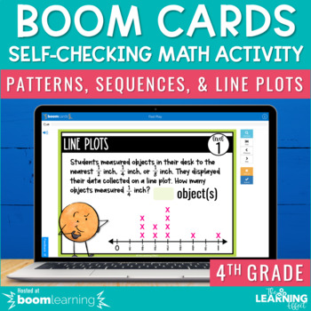 Preview of Patterns Sequences Line Plots Boom Cards | 4th Grade Math Test Prep Activity