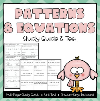 Preview of 3rd Grade Patterns and Equations Test & Study Guide