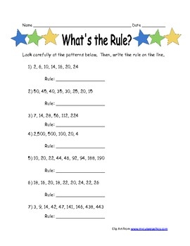 patterns ws for 5th grade identify the rule by cindy marie tpt