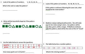 Preview of Patterns Word Problems 4 Pretests/Posttests