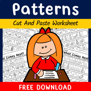 Preview of Patterns Worksheet, Cut And Paste, Fruits And Vegetables Theme, Fun Math