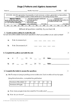 Preview of Patterns and Algebra Assessment Stage 2 Grade 3 + 4 NSW Maths Curriculum