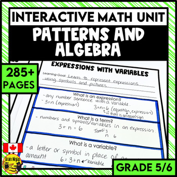 Preview of Patterns and Algebra Interactive Math Unit  | Grade 5 and Grade 6