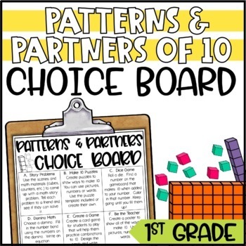Preview of Patterns and Partners of Ten Math Menu or Choice Board for 1st Grade