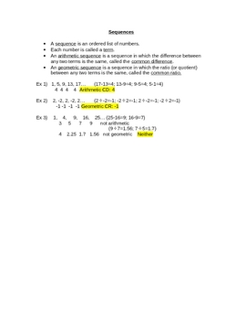 Preview of Patterns and Squences Notes