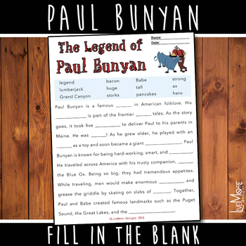 Preview of Paul Bunyan Fill-In-The-Blank Writing Activity 
