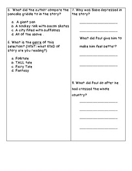 Paul Bunyan Reading Comprehension Quiz By Missk9731 Tpt