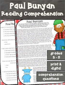 Preview of Reading Comprehension Tall Tales Paul Bunyan