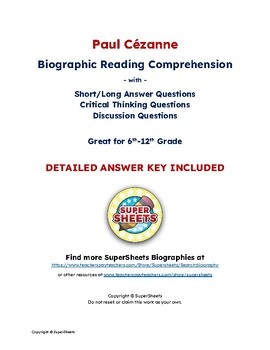 Preview of Paul Cézanne Biography: Reading Comprehension & Questions w/ Answer Key