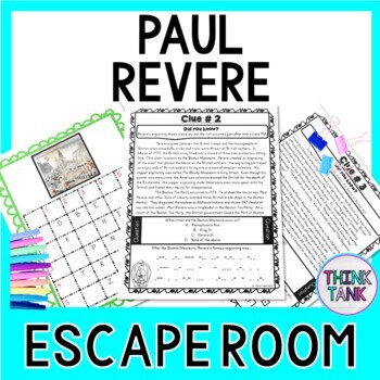 Preview of Paul Revere ESCAPE ROOM: American Revolution, Boston Tea Party, Print & Go!