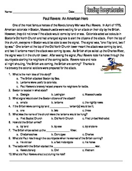 4 worksheets for grade printable math Packet: Comprehension, Reading Guide Revere Study Paul