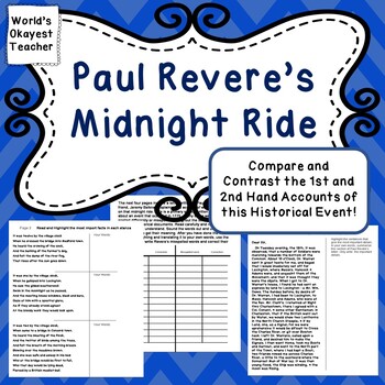 Preview of Paul Revere's Midnight Ride:Compare and Contrast 1st and 2nd Hand Accounts