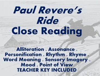 Preview of Poem Paul Revere's Ride Close Reading with EASEL and TEACHER KEY