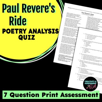 Preview of Paul Revere's Ride by Longfellow | Poetry Analysis Assessment Quiz