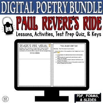 Preview of Paul Revere's Ride Poetry Comprehension Distance Learning Poem Activities BUNDLE