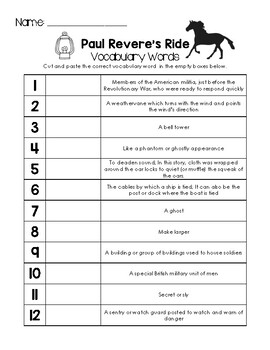 Paul Revere's Ride - Vocabulary Words