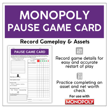 Preview of Pause and Restart Game Card For Monopoly