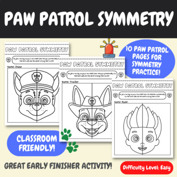 Preview of Paw Patrol Symmetry | Lines of Symmetry Activity | Paw Patrol Coloring | EASY