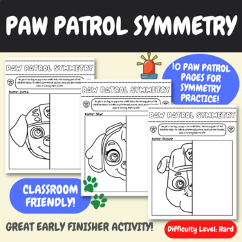 Preview of Paw Patrol Symmetry | Lines of Symmetry Activity | Paw Patrol Coloring | HARD